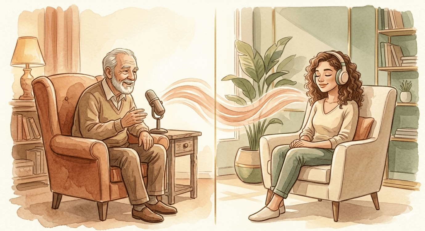 Voix qui traverse la distance, grand-père et petite-fille reliés par le son